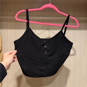 DAZY Elegant Black Ribbed Crop Top